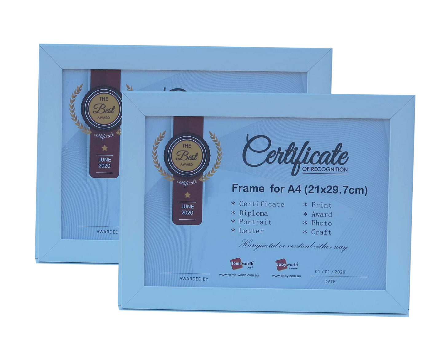 Picture Frame For Photo / Picture / Certificate Size A4 ( 21x29.7 cm )X2 - Babyworth